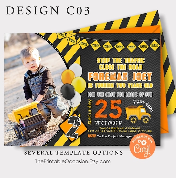 construction birthday party invitation templates