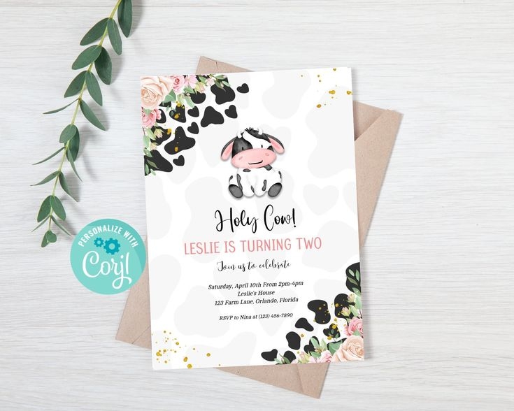 Editable Cow Birthday Party Invitation Holy Cow Birthday Party Cow