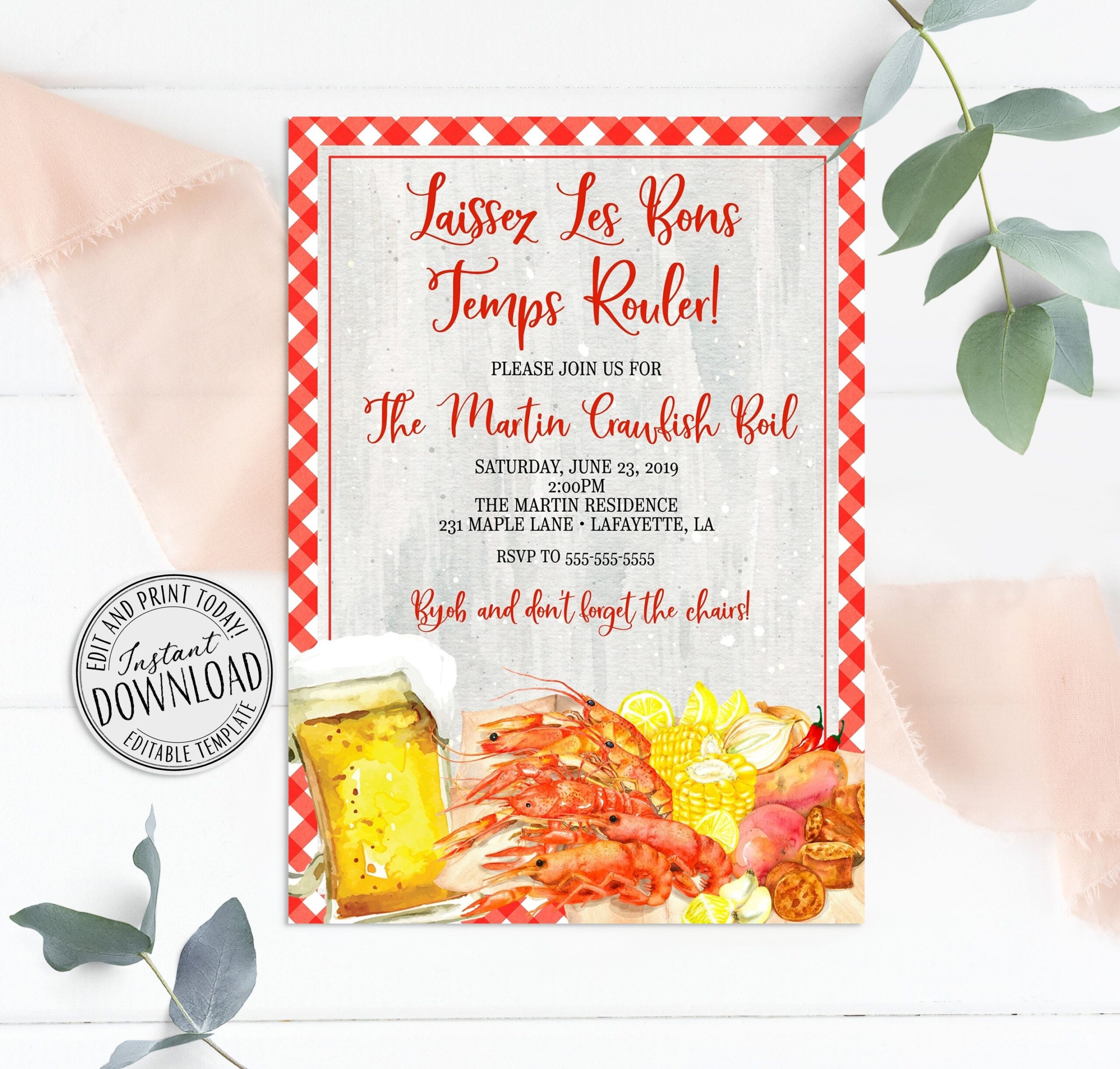Editable Crawfish Boil Invitations Crawfish Boil Birthday Etsy 