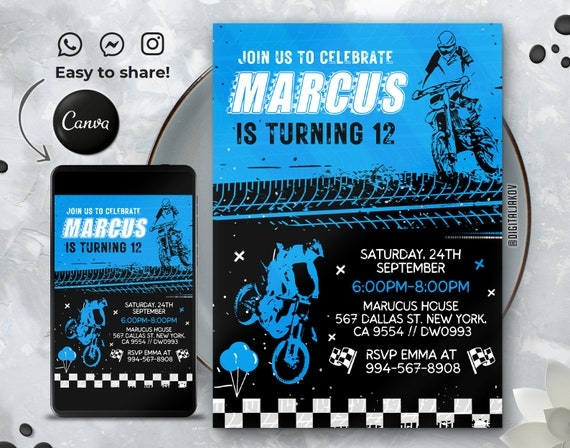 Editable Dirt Bike Invitation Template Printable Birthday Party 
