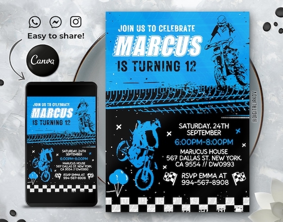 Editable Dirt Bike Invitation Template Printable Birthday Party