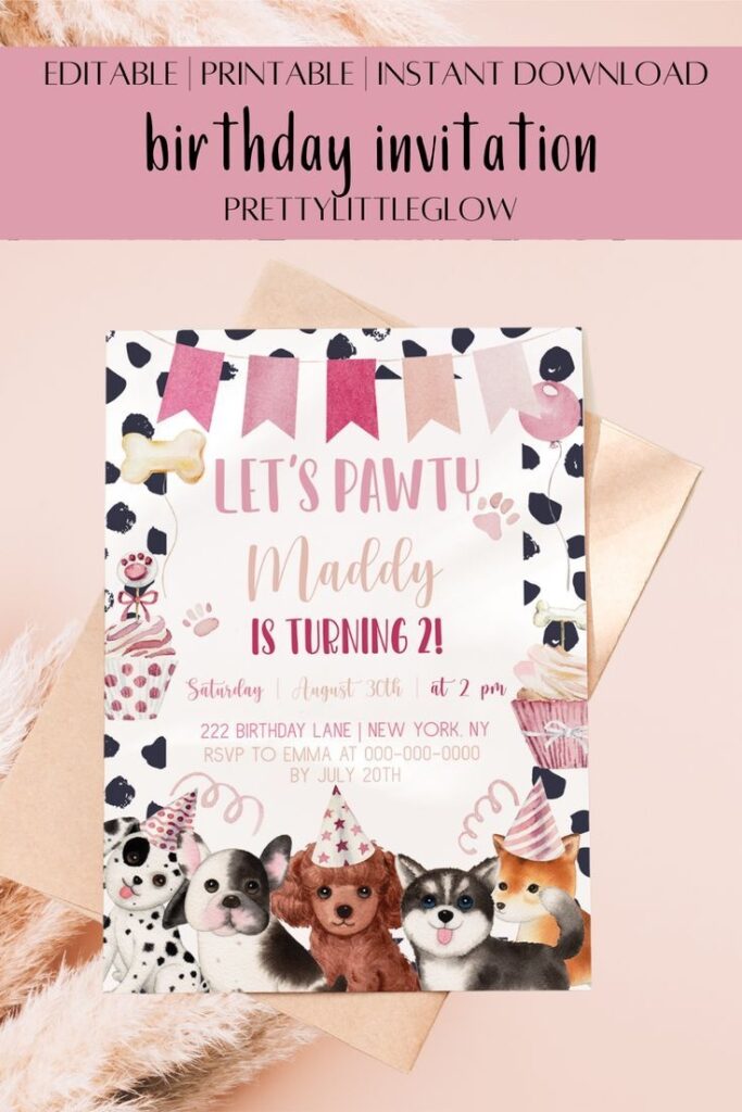 Editable Dog Birthday Party Invitation Template