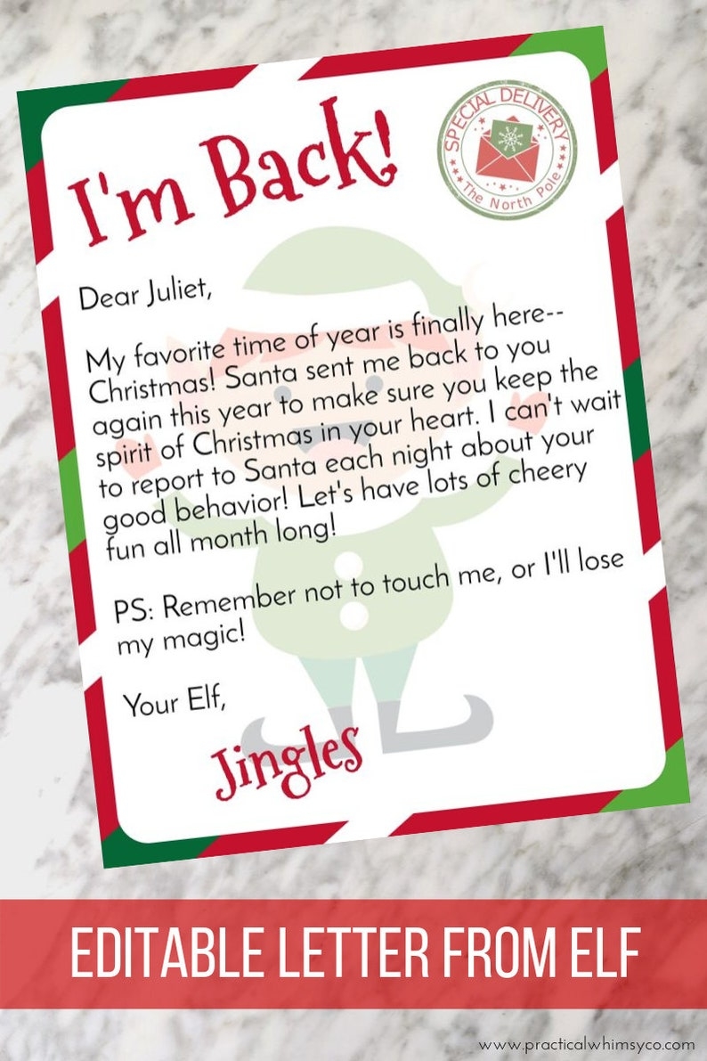 Editable Elf Letter Printable Letter From Elf Canva Template 