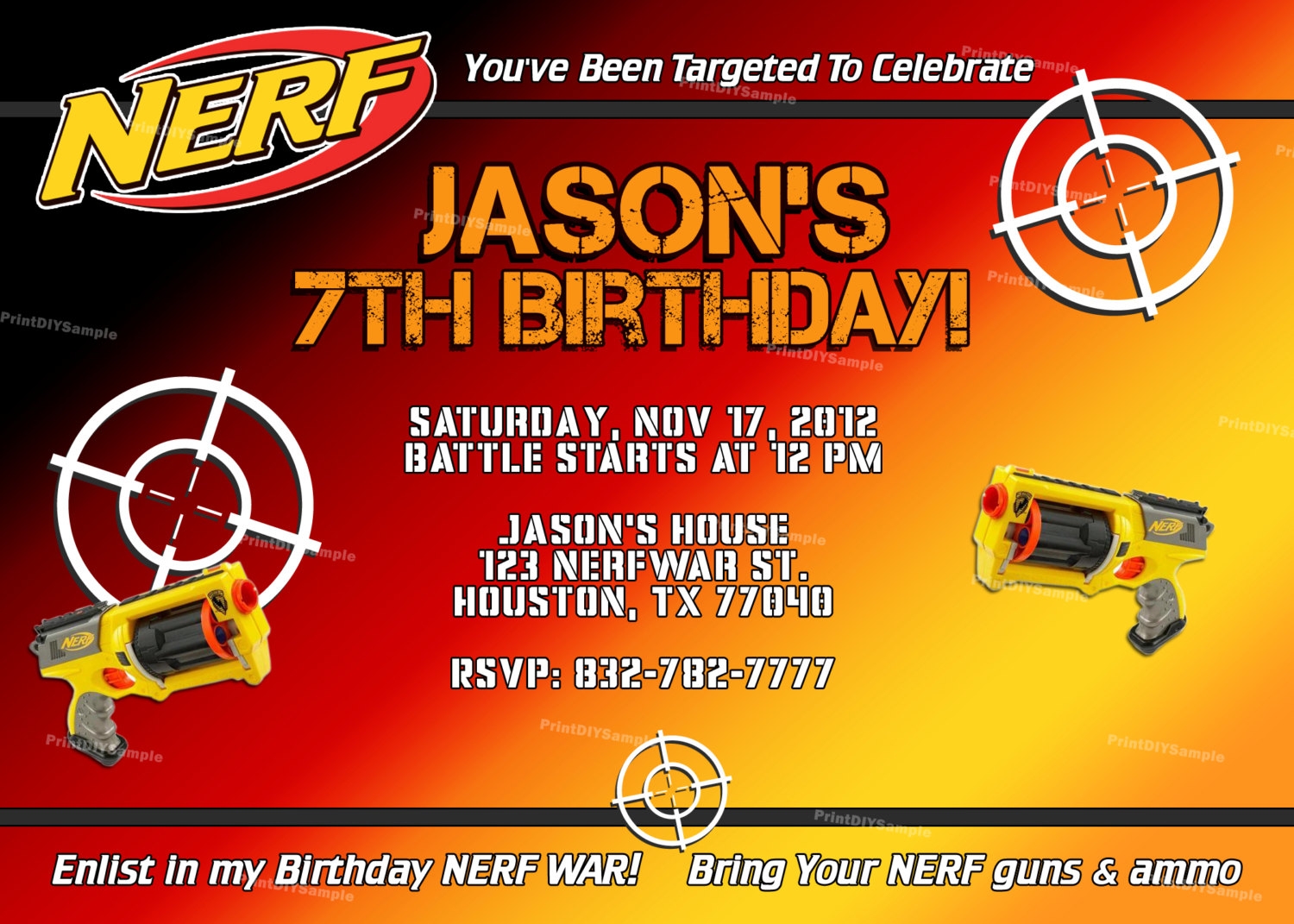 Editable Free Printable Nerf Gun Party Invitations Template Free