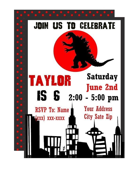 editable godzilla invitations templates