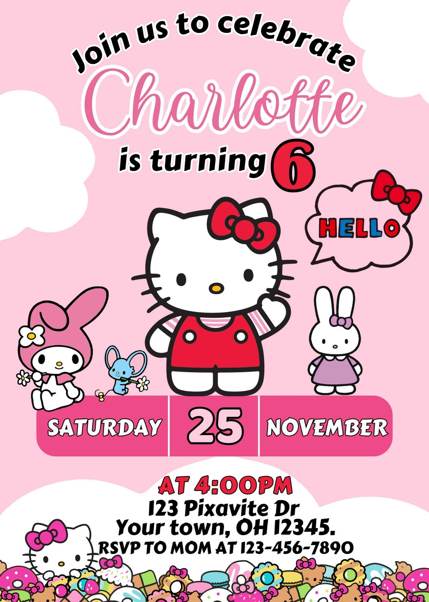 Editable Hello Kitty Birthday Invitation Template Lovely Invite In 