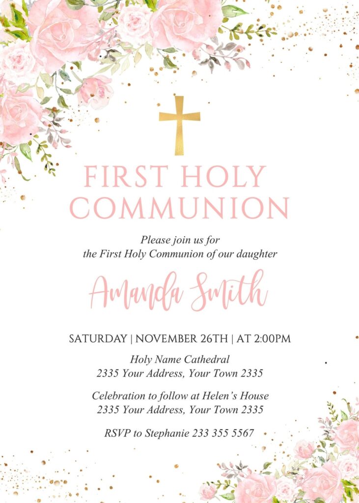 Editable Holy Communion Invitation Card Template 2023 Template Printable
