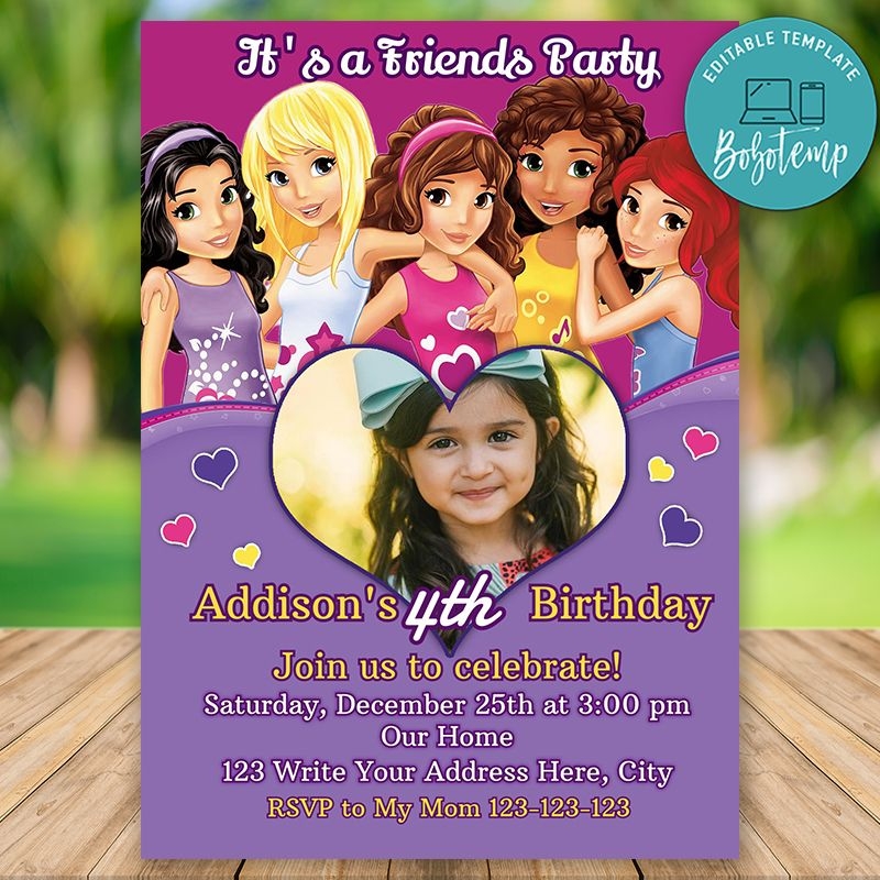 Editable Lego Friends Birthday Invitation Instant Download Bobotemp