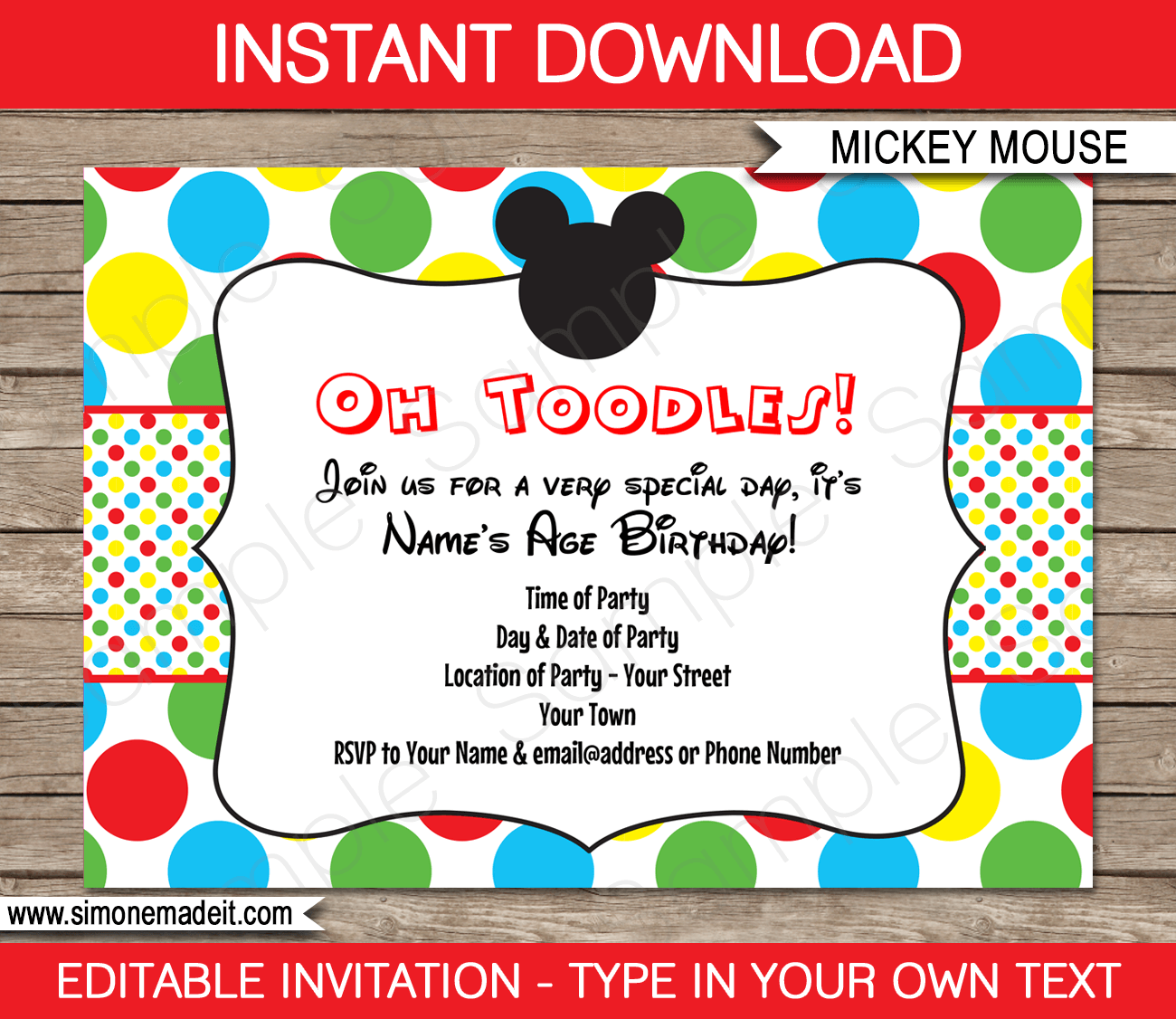 editable mickey mouse birthday invitation template