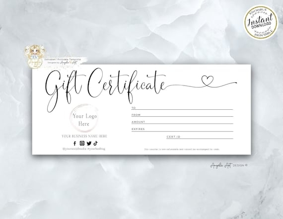 Editable Printable Gift Certificate Modern Heart Gift Certificate