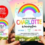 Editable Rainbow Birthday Invitation 5 7 Rainbow Invitation Rainbow