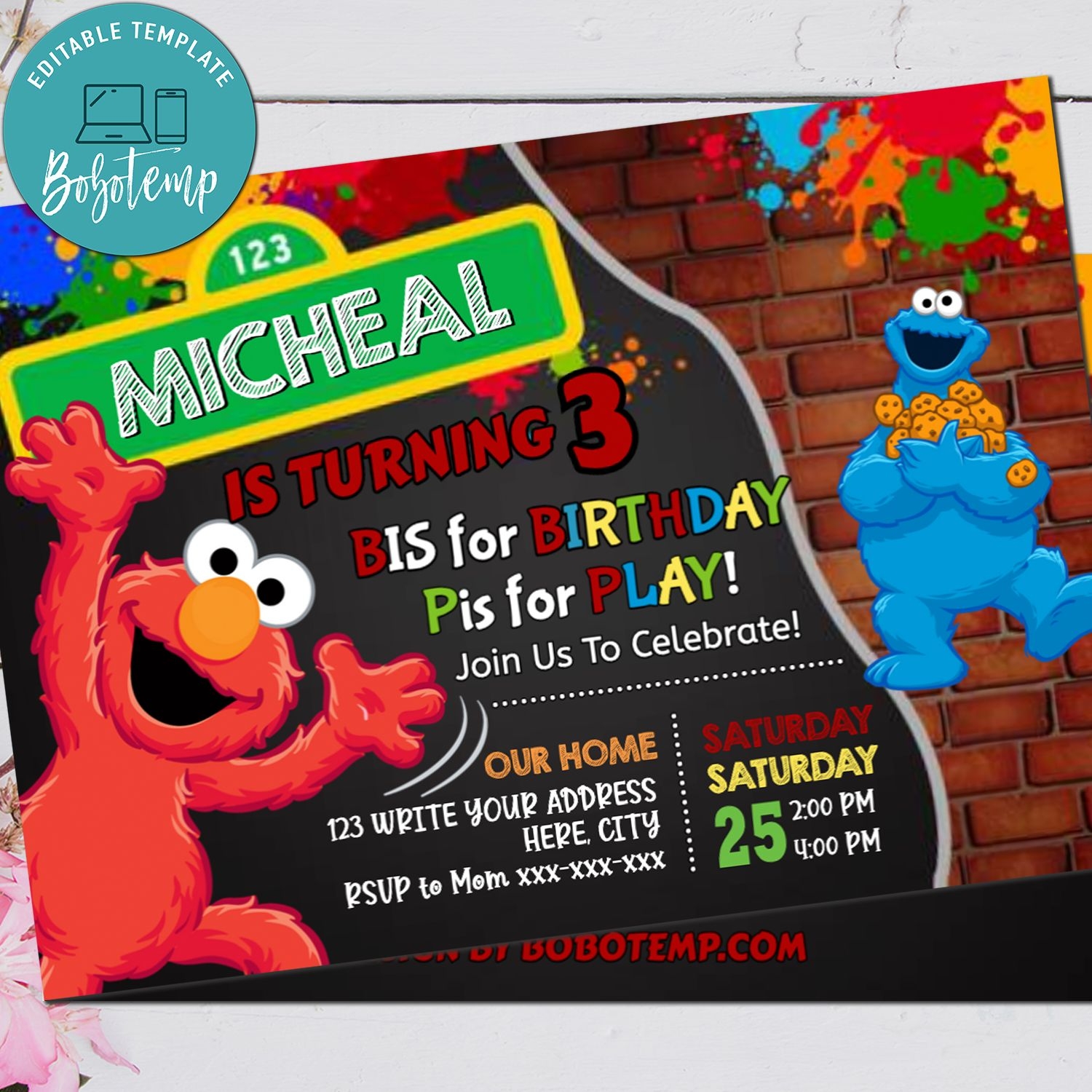Editable Sesame Street Invitation Template