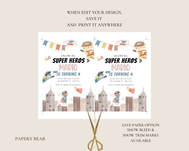 Editable Superhero Invitation Superhero Birthday Watercolor Superhero