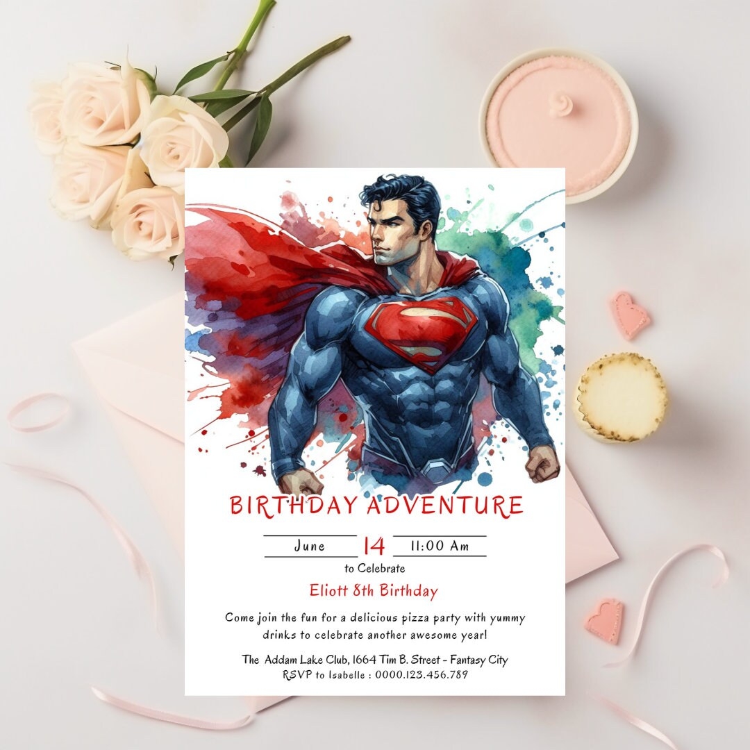 Editable Superman Invitation Template Superman Birthday Party Invite 