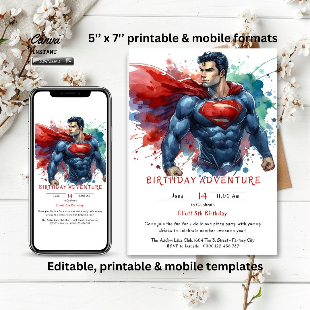 Editable Superman Invitation Template Superman Birthday Party Invite 