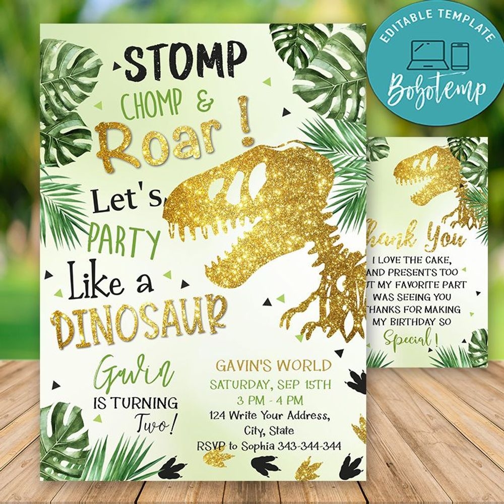 Editable T Rex Dinosaur Birthday Invitations Instant Download 