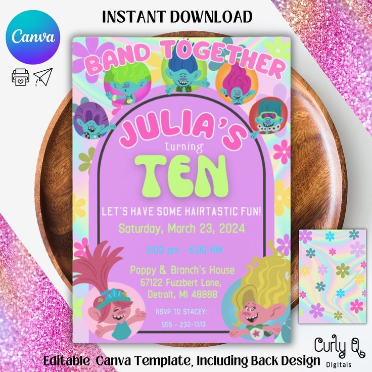 editable trolls invitation template
