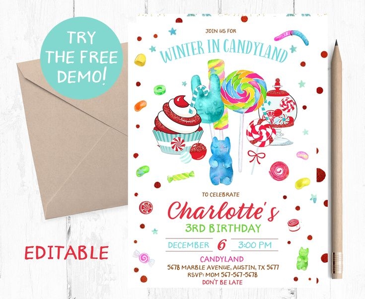 editable candyland invitation template