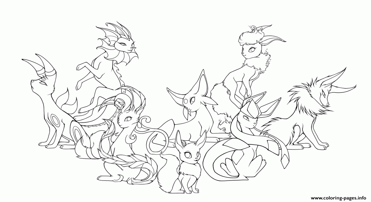Eevee Evolutions Coloring Pages