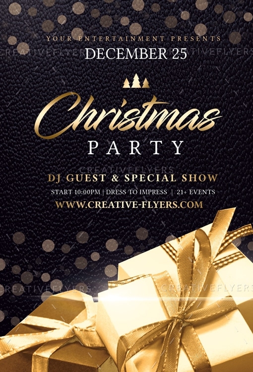 Elegant Christmas Party Invitation Black And Gold Creative Flyers