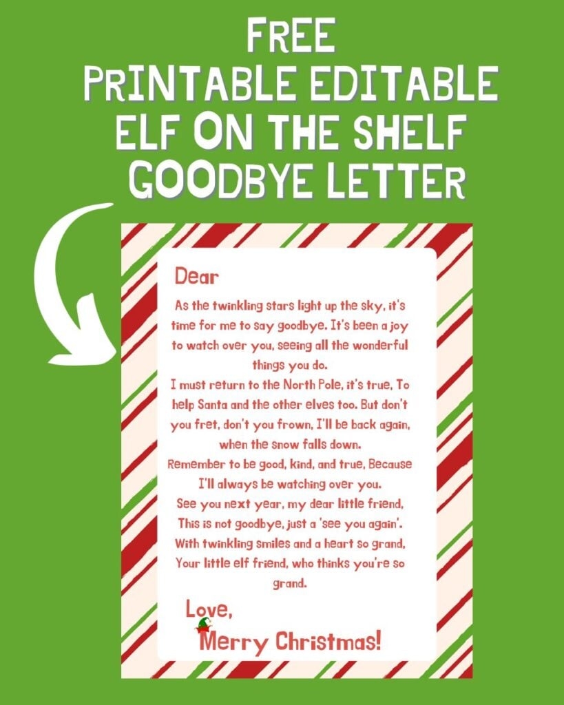 Elf Goodbye Letter Free Printable Editable