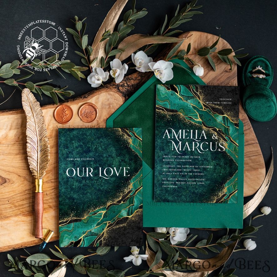 Emerald Green Wedding Invitation Templates