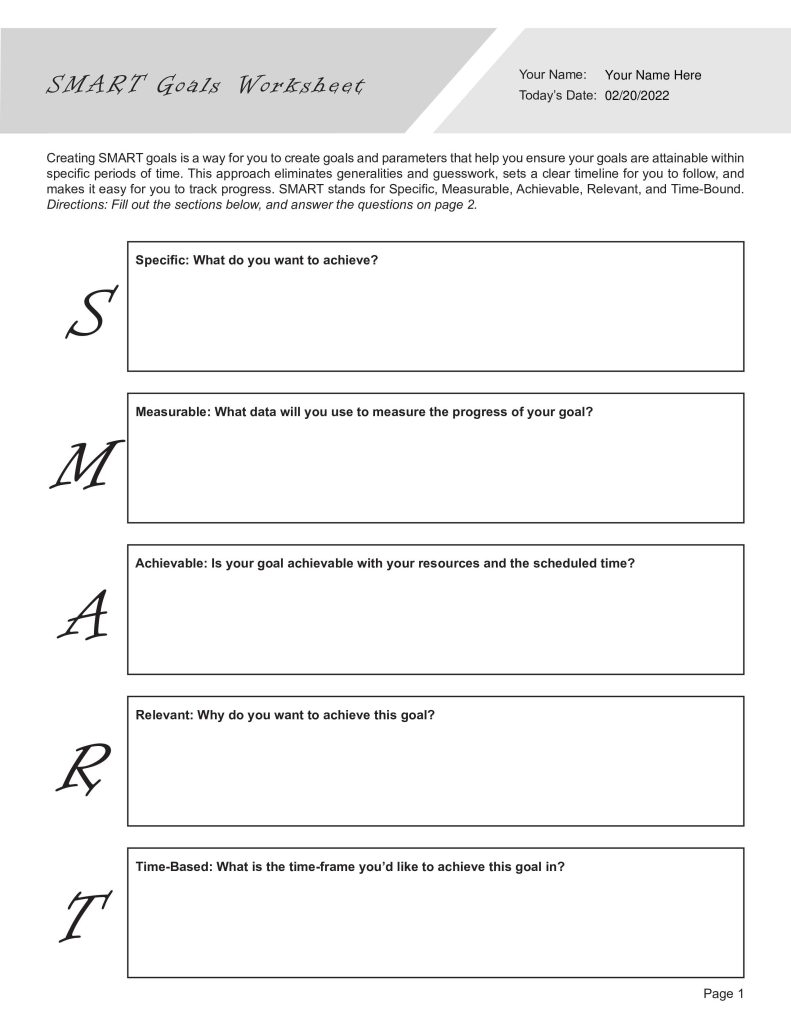 smarter goals worksheet