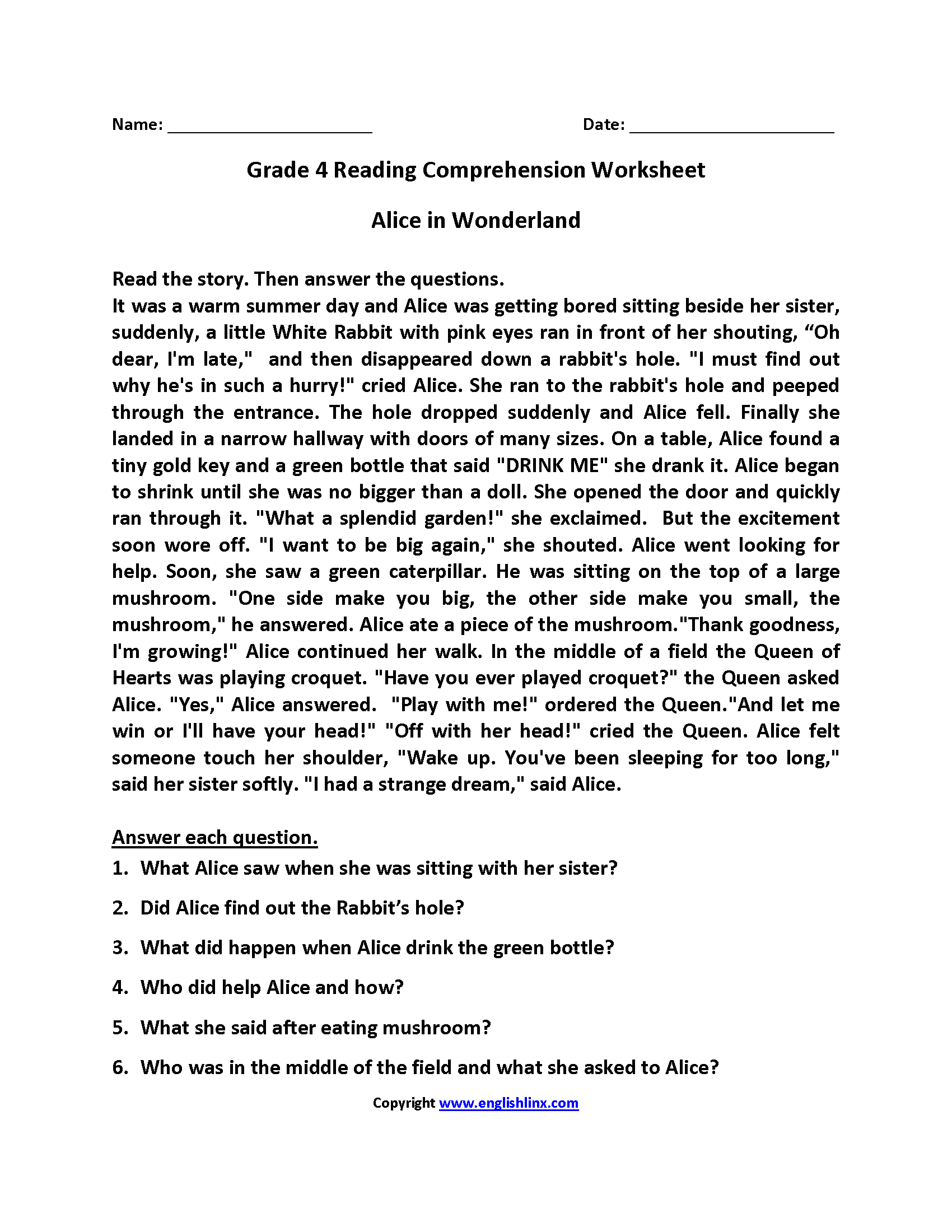Engage And Enhance 4th Grade Reading Comprehension Worksheets For 