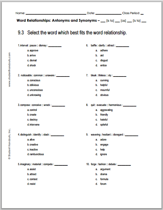 English 1 Worksheets 9th Grade Worksheets Master
