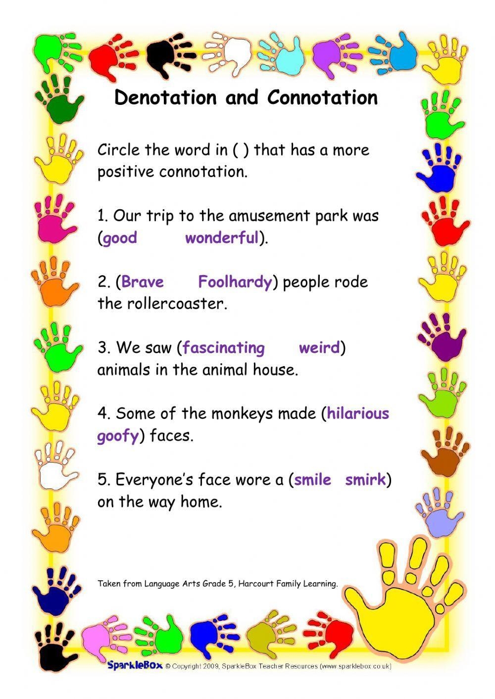 English 4 Lesson 6 Denotation And Connotation Worksheets Library