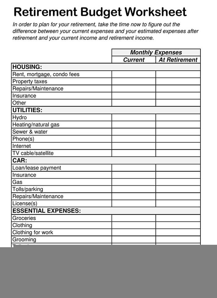 Excel Retirement Budget Worksheet Budgeting Worksheets