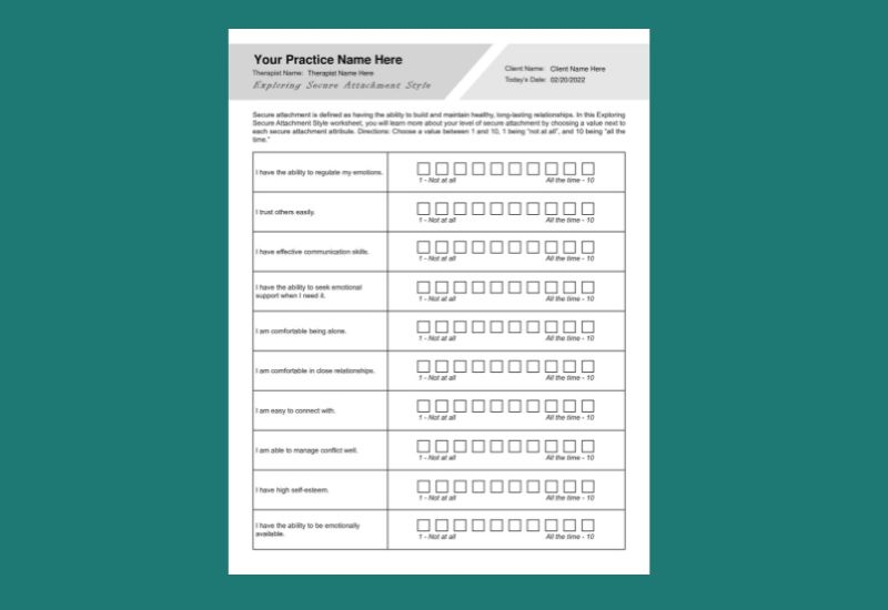 attachment styles worksheet