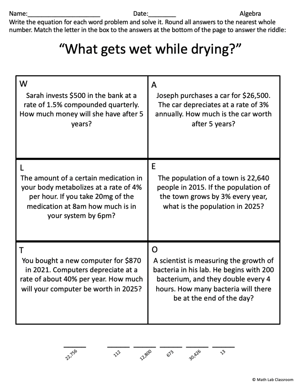 worksheet on exponential growth and decay