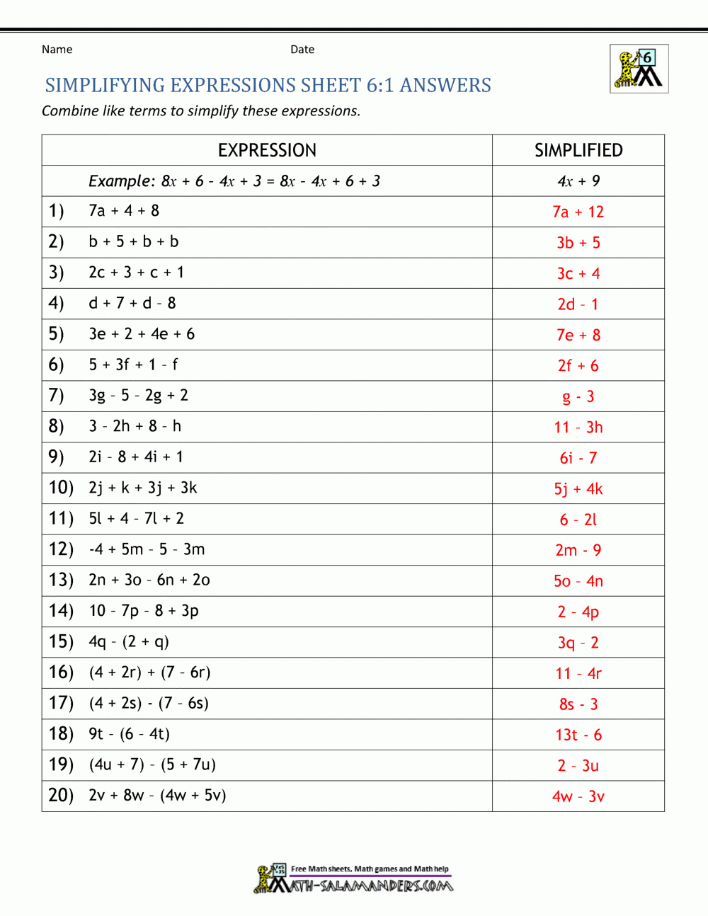 translating algebraic expressions worksheets with answers pdf