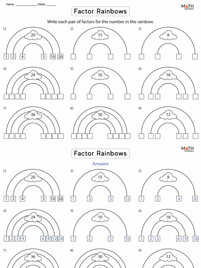 Factor Rainbow Worksheet PDF Worksheets Library