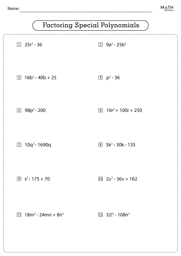 Factoring Polynomials Worksheets With Answer Key