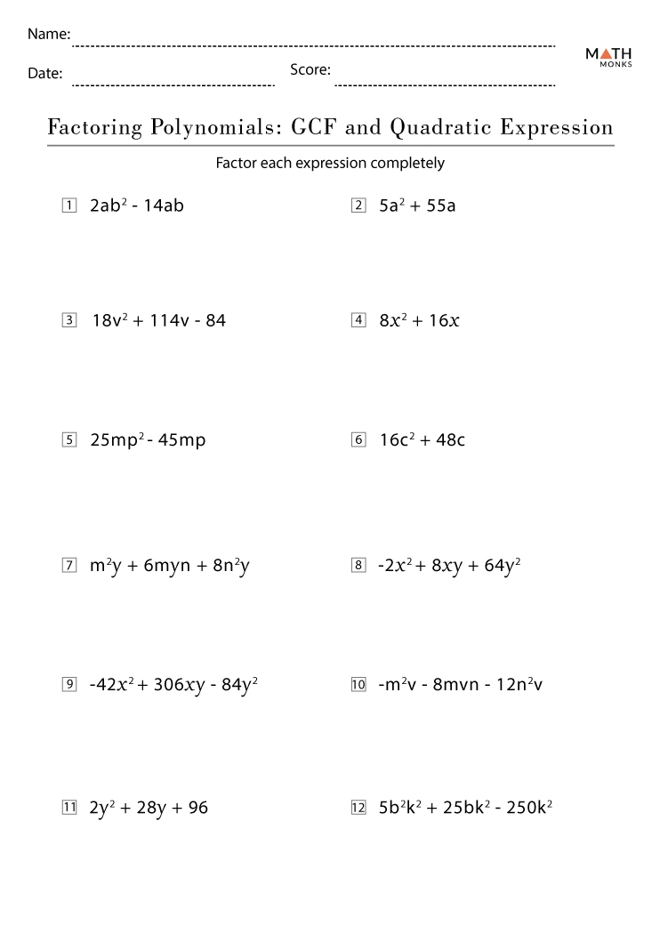 worksheets for factoring polynomials