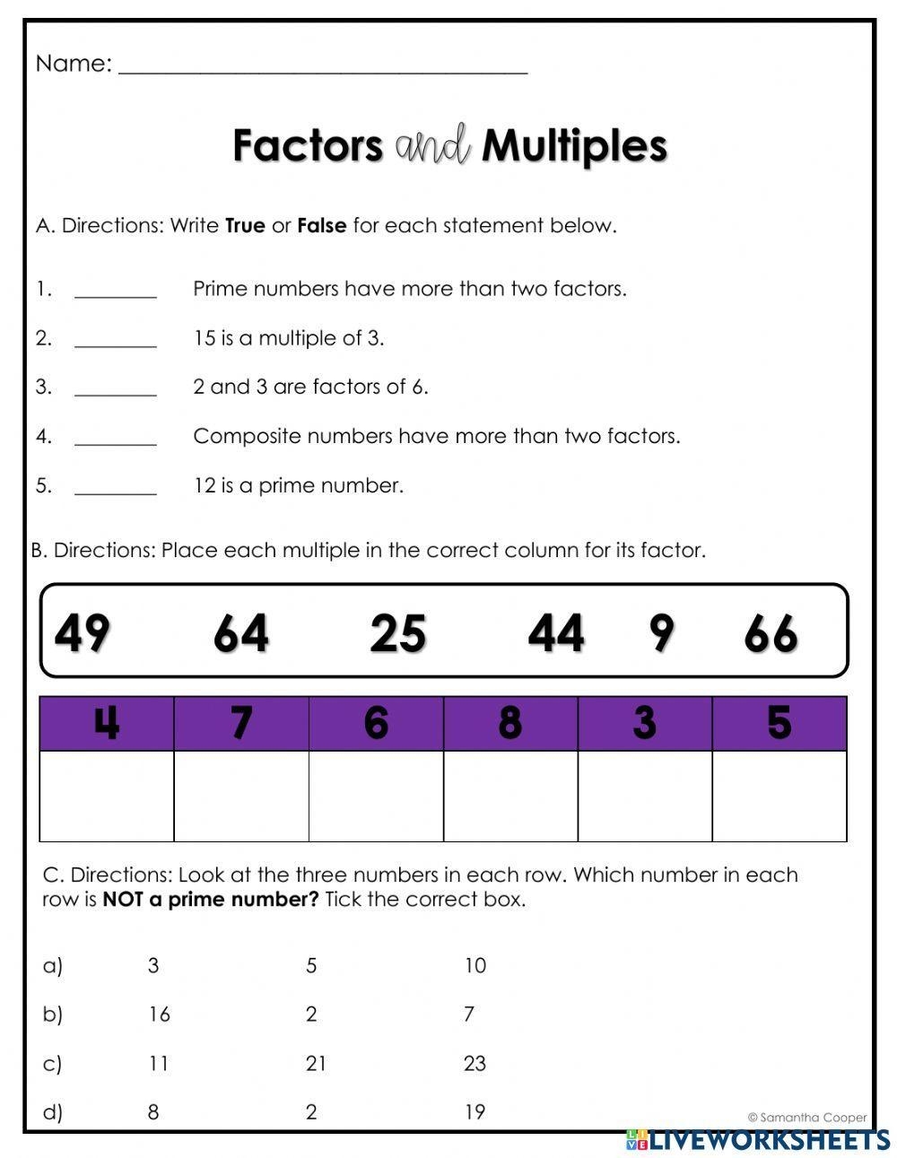 Factors And Multiples Online Practice Live Worksheets Worksheets 