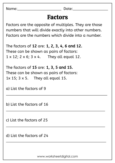 Factors And Multiples Worksheet Live Worksheets Worksheets Library