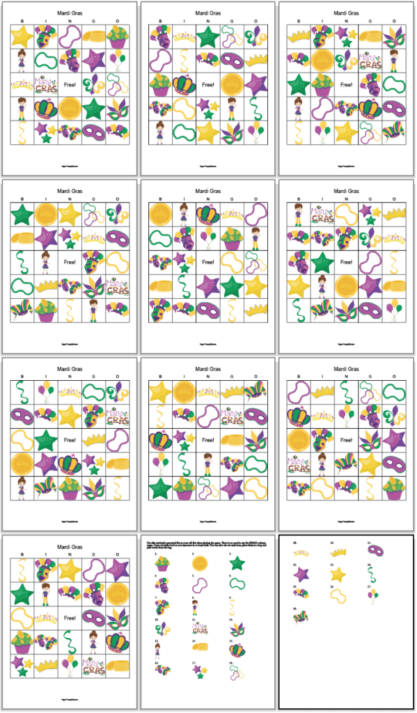 Family Friendly Printable Mardi Gras Bingo The Artisan Life