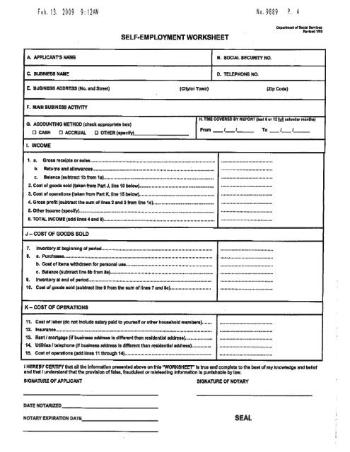 snap self employment worksheet