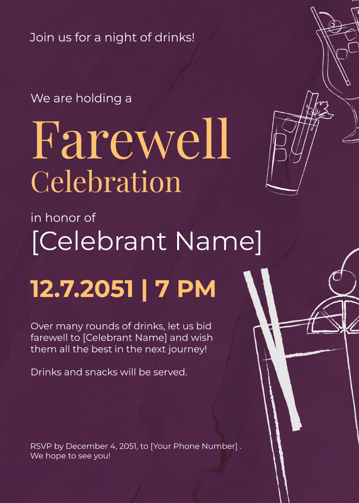 Farewell Drinks Invitation Templates Edit Online Download Example 