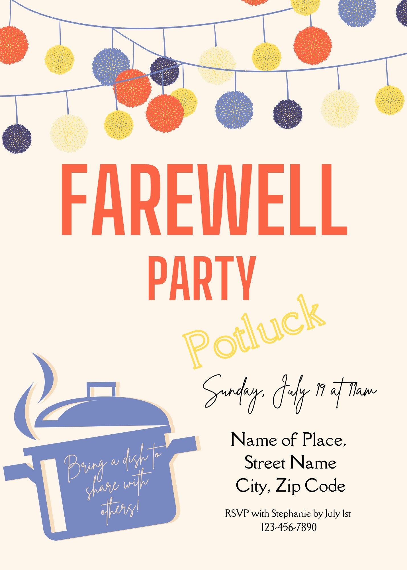 Farewell Potluck Invite Template Editable Potluck Invitation 