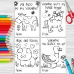 Farm Animal Coloring Valentine 39 s Day Cards Printable Valentine 39 s Day