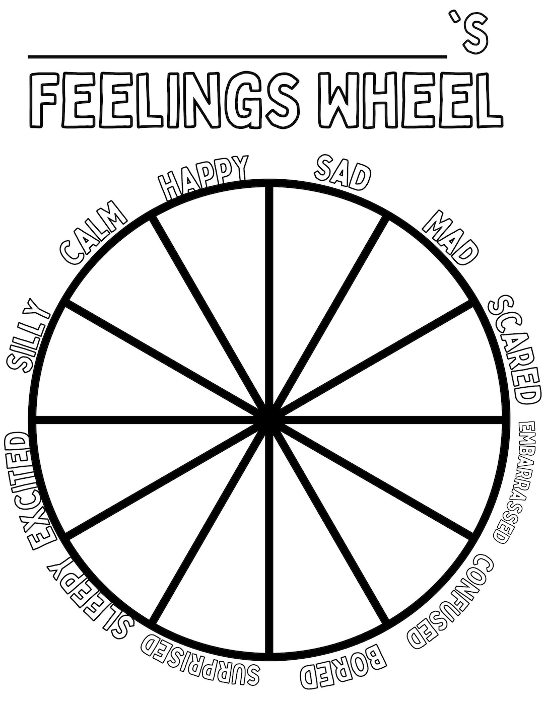 Feelings Wheel Worksheet Coloring Page CBT EMDR Trauma Informed Mental 