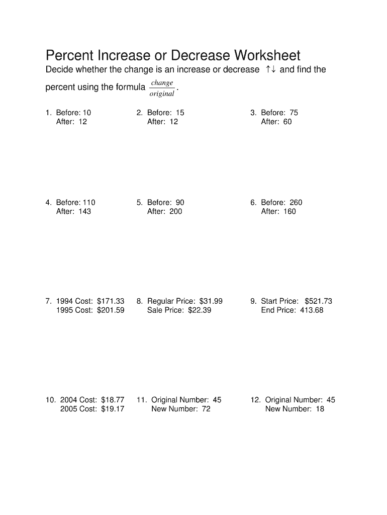 percent change worksheet