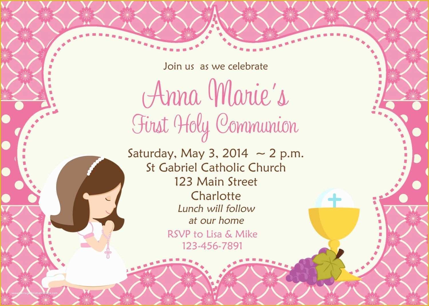 First Communion Card Templates Free Of First Holy Munion Invitation 