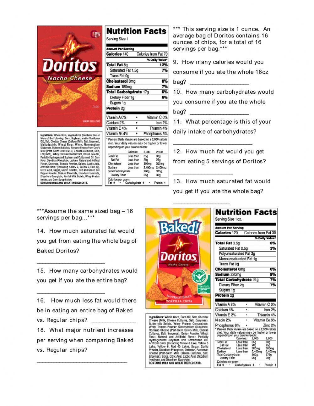 Food Labels Worksheet Live Worksheets Worksheets Library