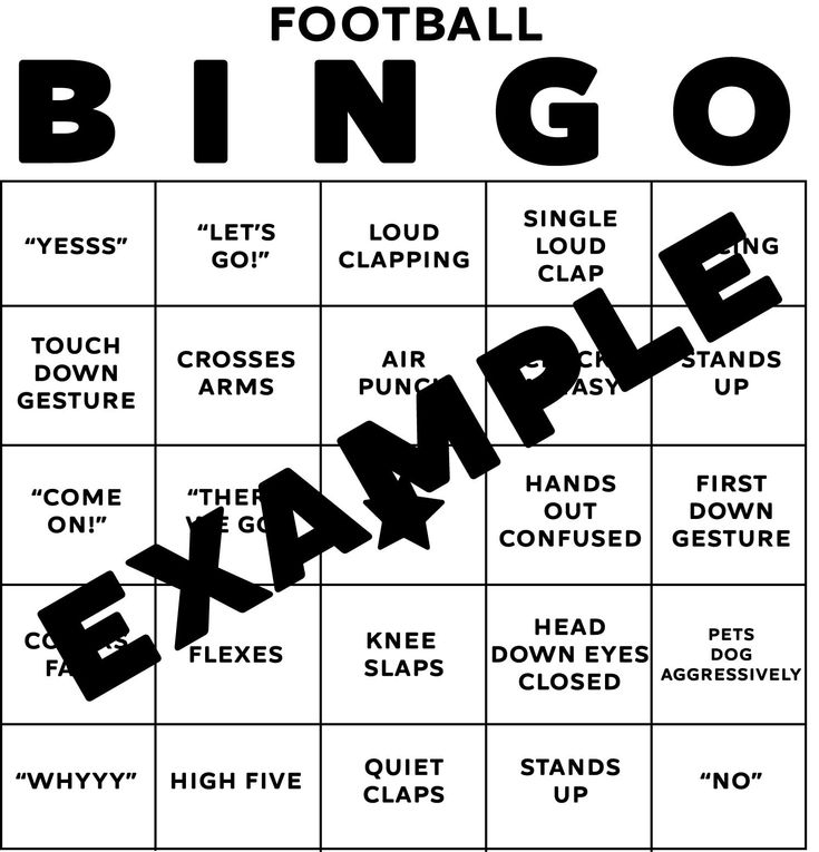 Football Bingo Card Fun Printable Fans Husband Drinking Game Football