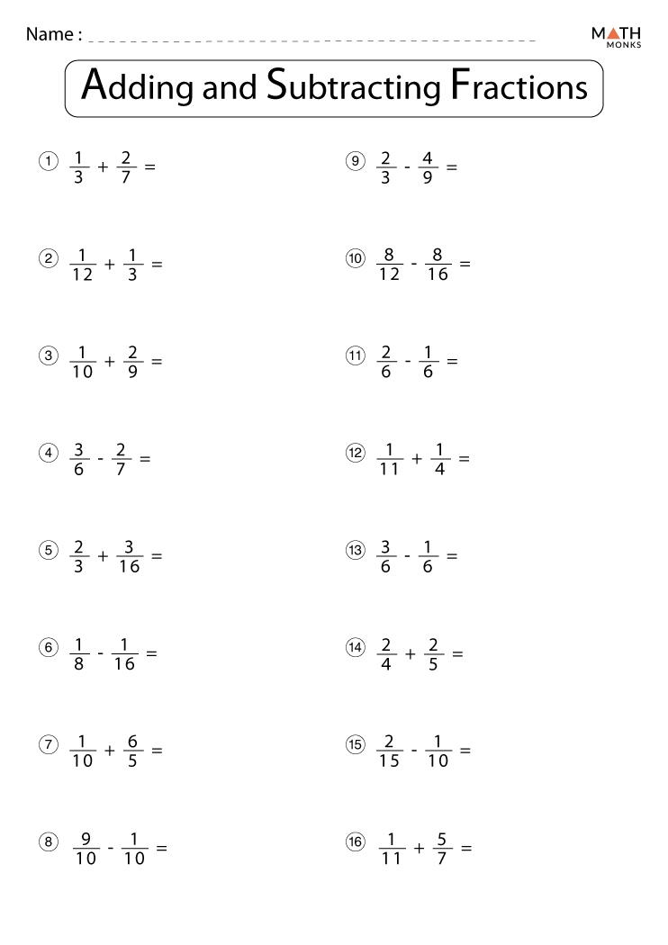 adding and subtracting fractions with like denominators worksheets pdf